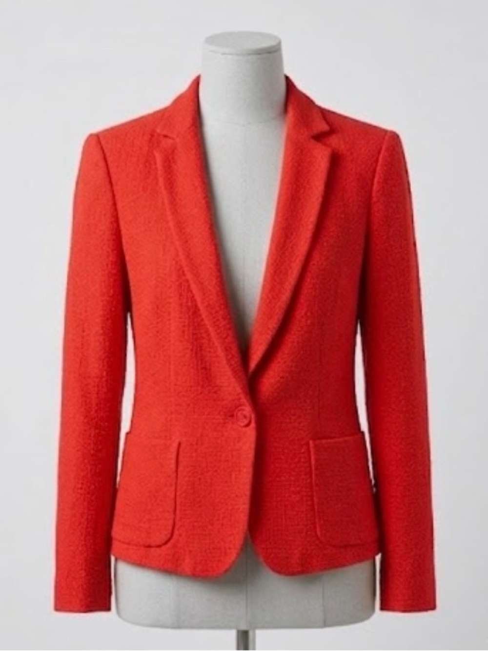 Zara Bright Poppy Red Textured Single-Button Blazer